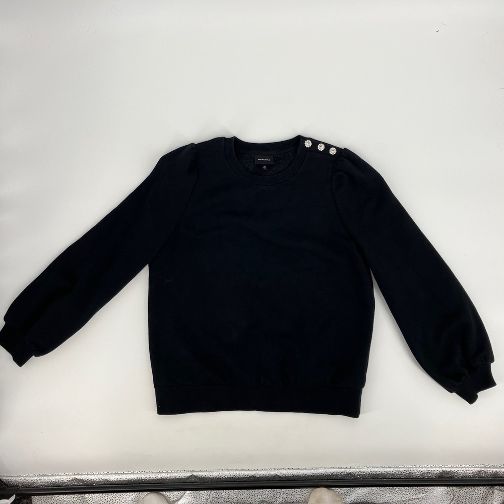 Black Puff Sleeve Shoulder Rhinestone Sweatshirt M Victorian Chic Feminine Party - Picture 4 of 8
